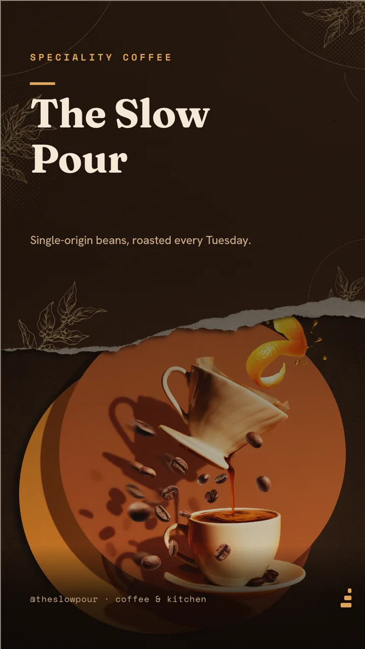 Cafe coffee menu board · Portrait digital signage template preview