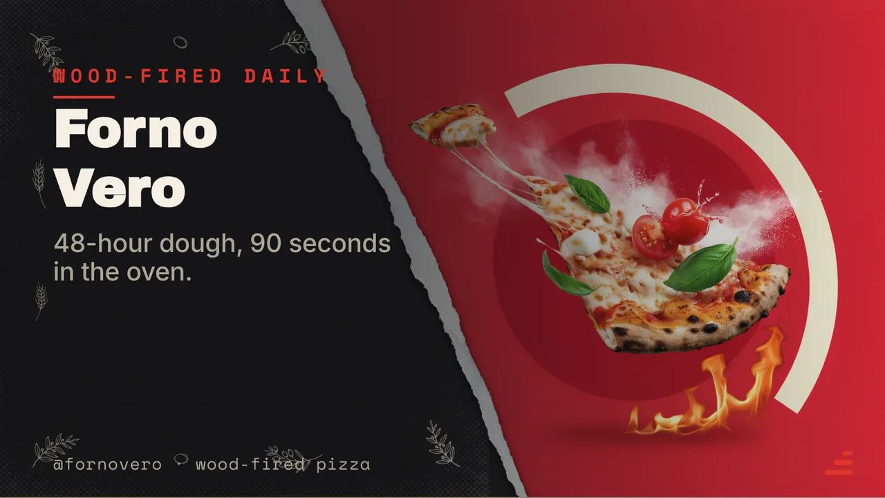 Wood-fired pizzeria menu board · Landscape digital signage template preview