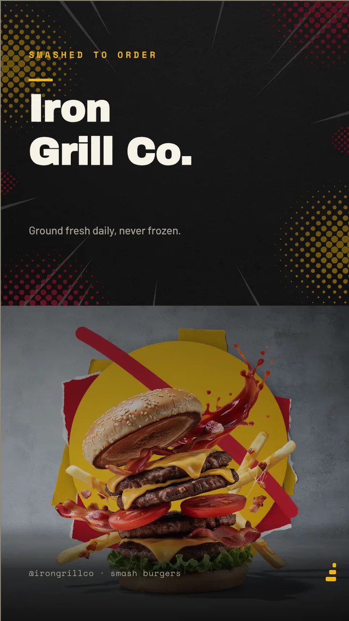 Smash burger counter menu board · Portrait digital signage template preview