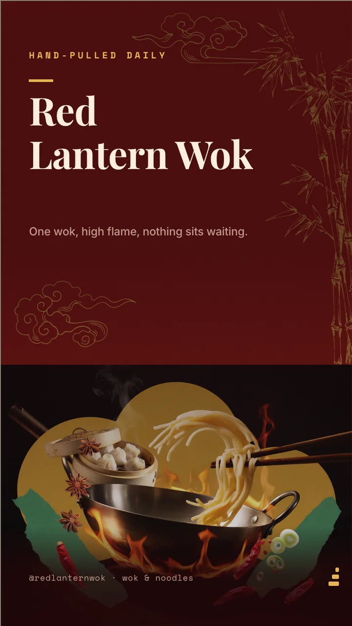 Wok and noodle house menu board · Portrait digital signage template preview