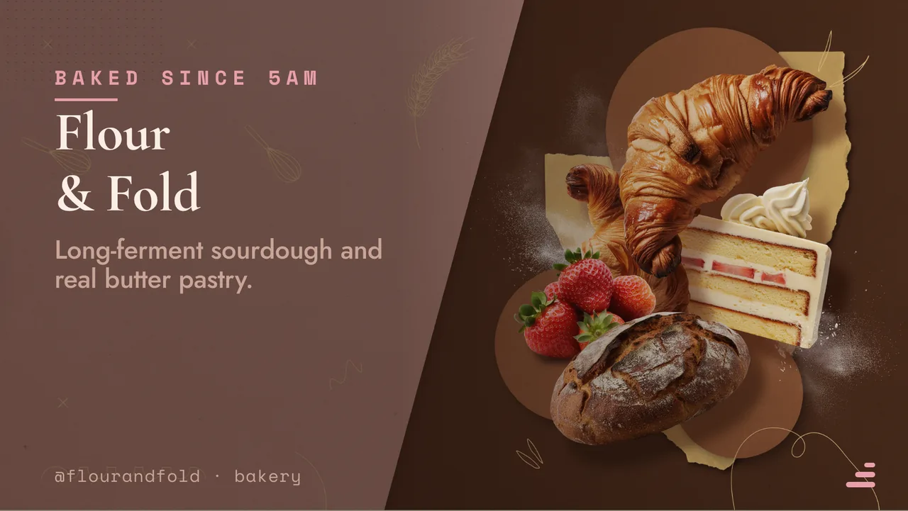 Artisan bakery counter menu board · Landscape digital signage template preview