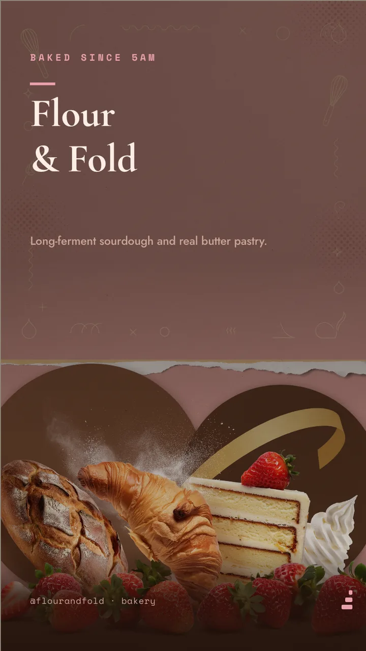 Artisan bakery counter menu board · Portrait digital signage template preview