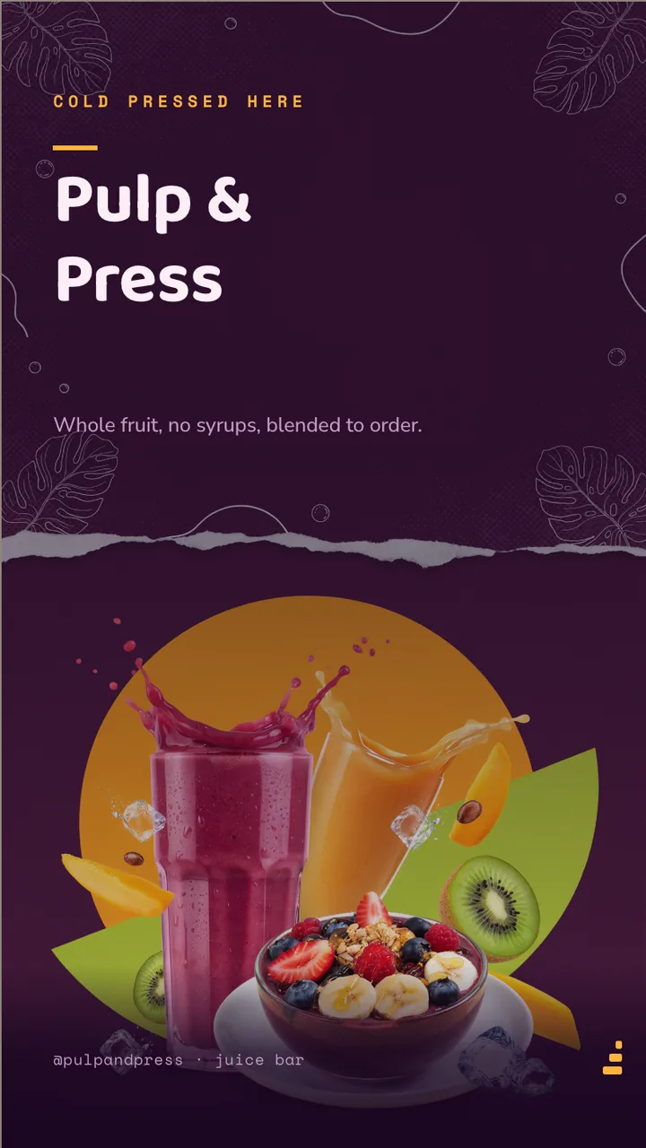 Juice bar smoothie menu board · Portrait digital signage template preview
