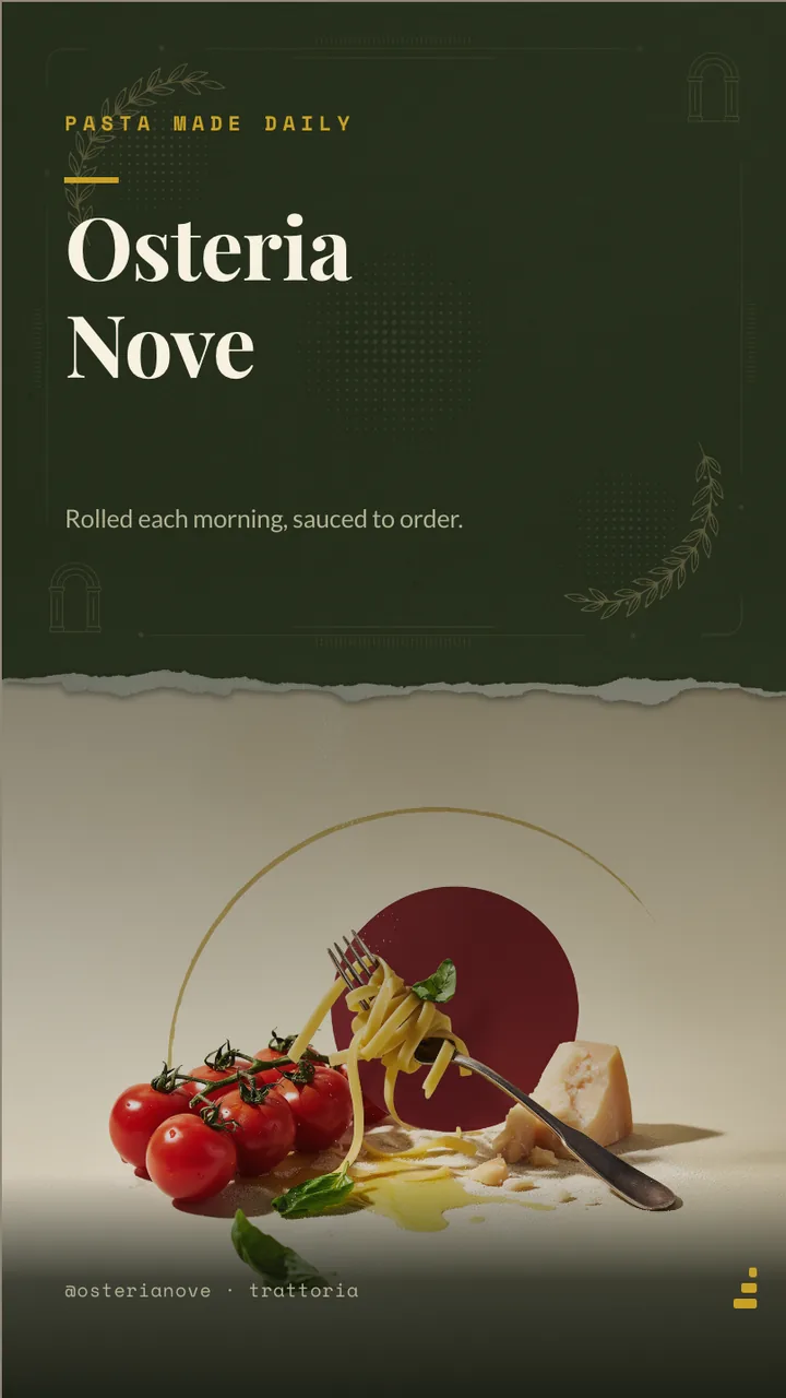Trattoria pasta menu board · Portrait digital signage template preview