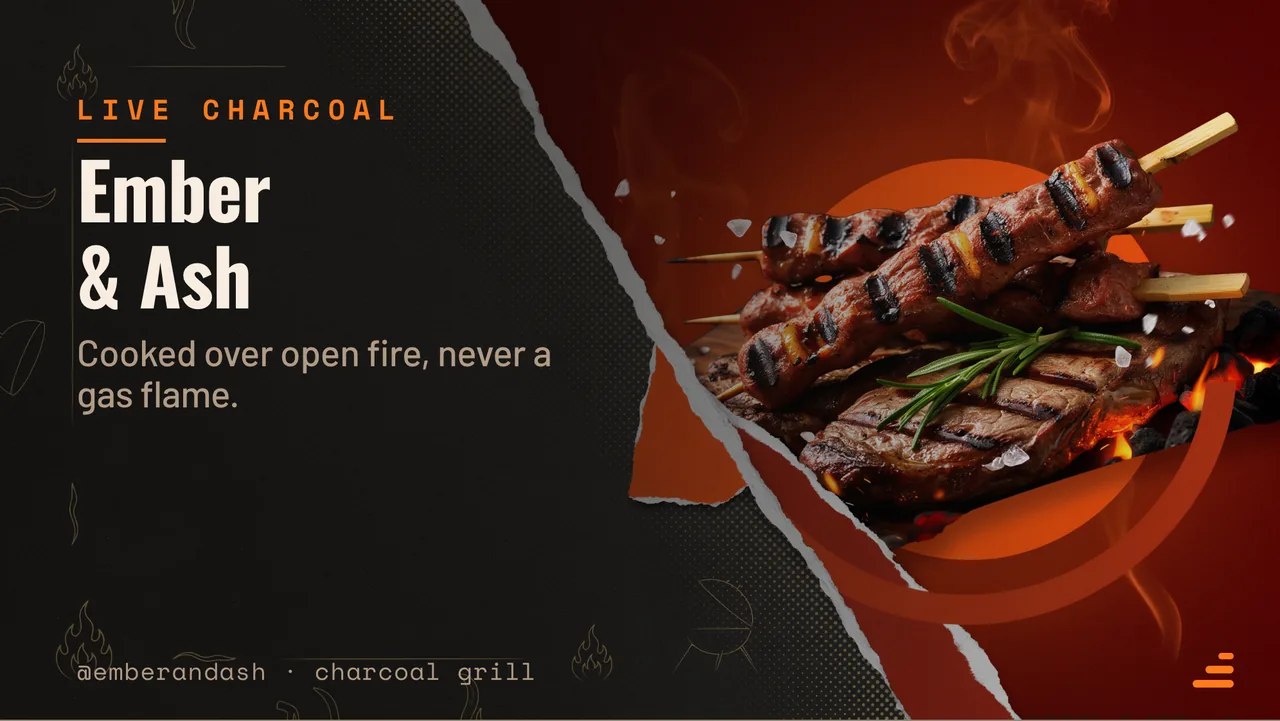 Charcoal grill kebab menu board · Landscape digital signage template preview