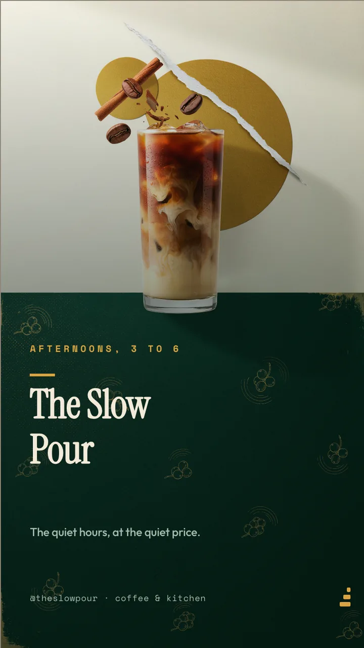 Cafe happy hour offer board · Portrait digital signage template preview
