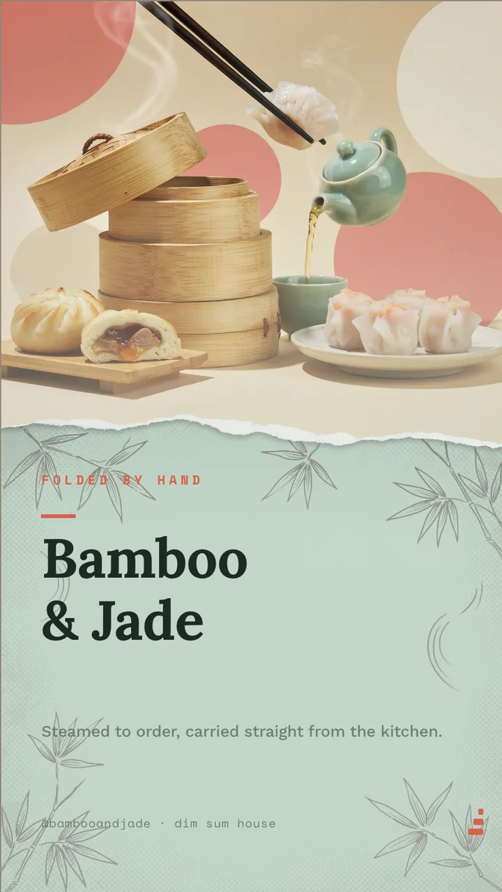 Dim sum steamer menu board · Portrait digital signage template preview