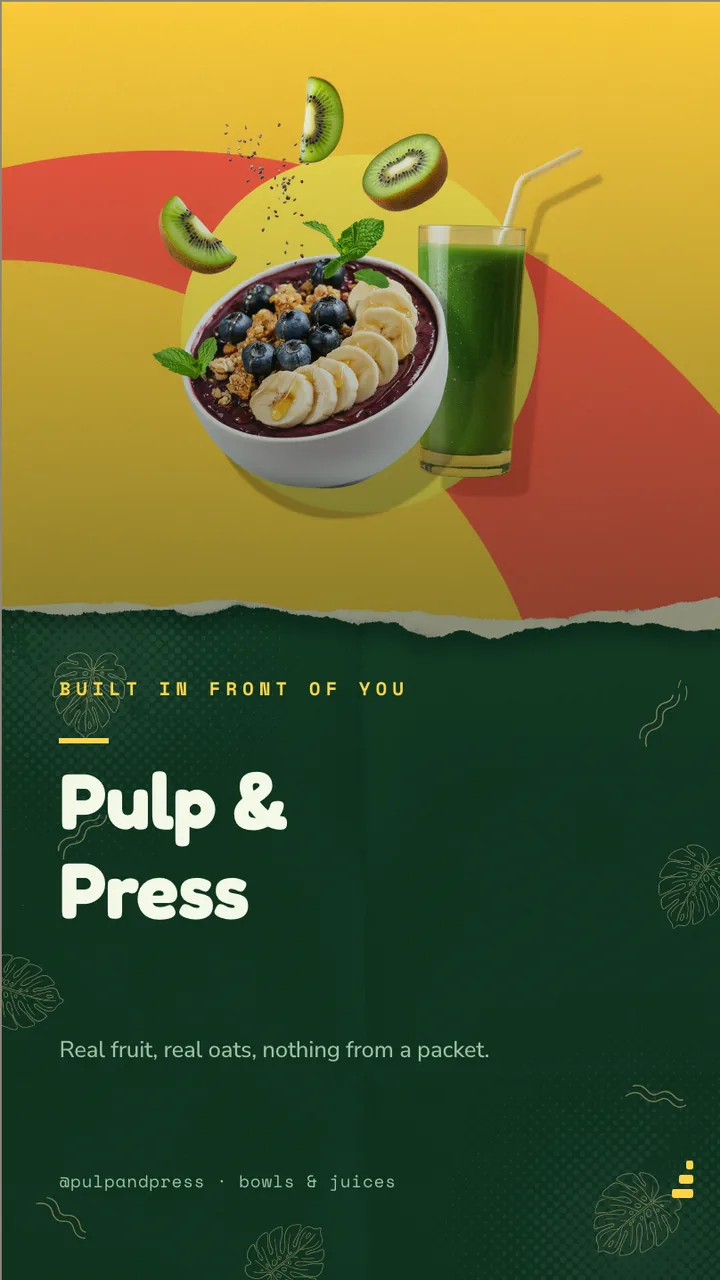 Acai bowl and juice menu board · Portrait digital signage template preview