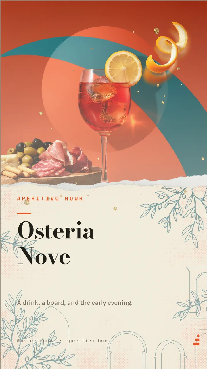Aperitivo evening drinks board · Portrait digital signage template preview