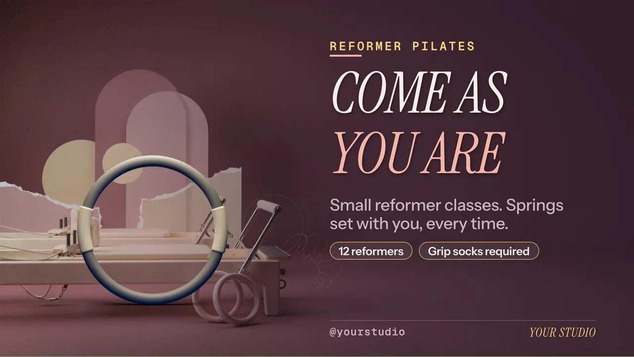 Reformer pilates class schedule screen · Landscape digital signage template preview