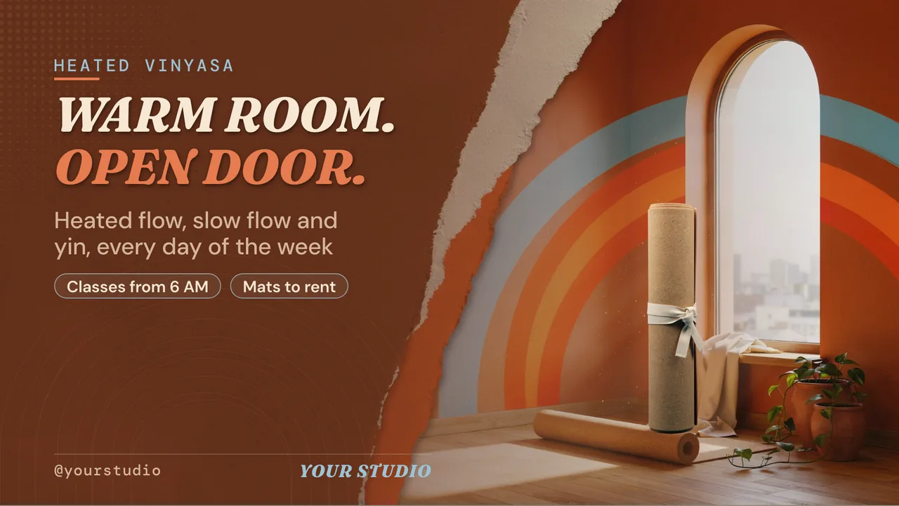 Hot yoga studio class schedule TV · Landscape digital signage template preview
