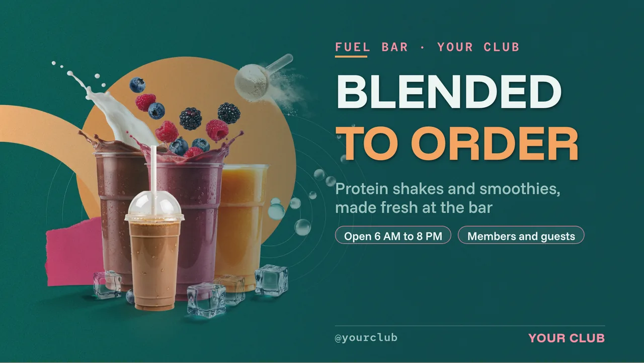 Gym smoothie bar menu board · Landscape digital signage template preview