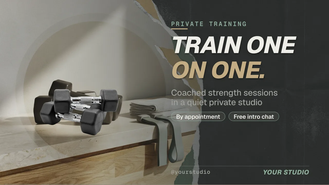Personal trainer profile TV screen · Landscape digital signage template preview