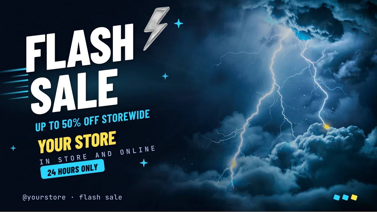 Electric storm flash sale screen: the opening slide, for a store running a 24 hour flash sale