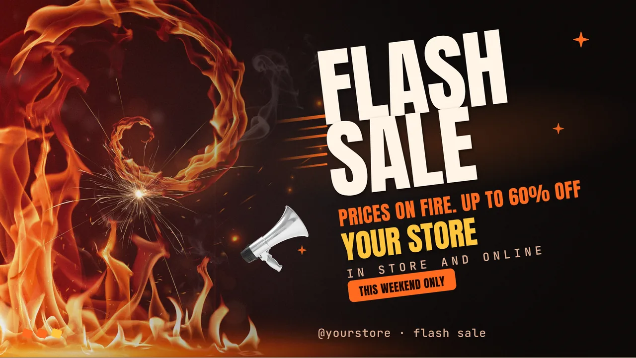 Fire flash sale screen: the opening slide, for a clothing store or boutique