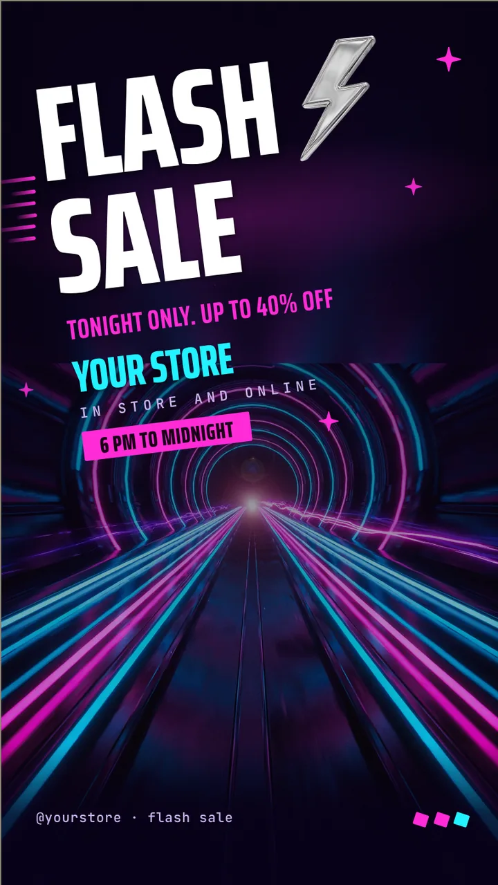 Neon flash sale screen · Portrait digital signage template preview