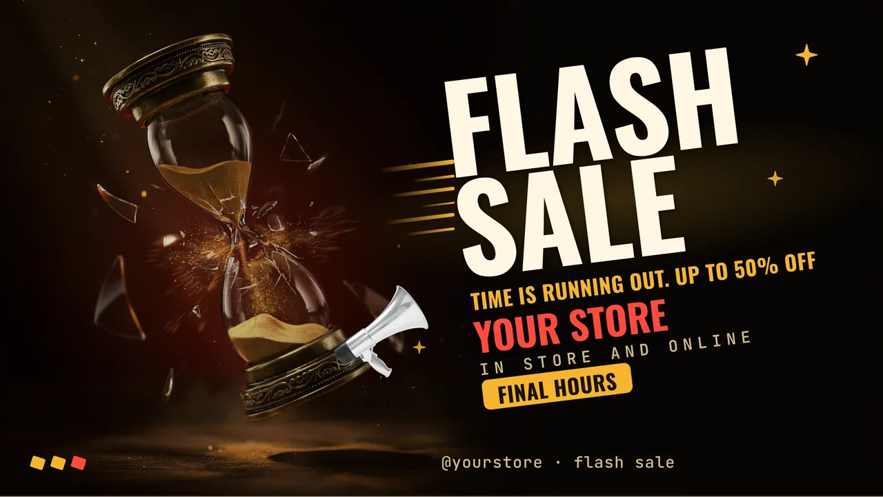 Last hours flash sale screen: the opening slide, for a shop window facing the street