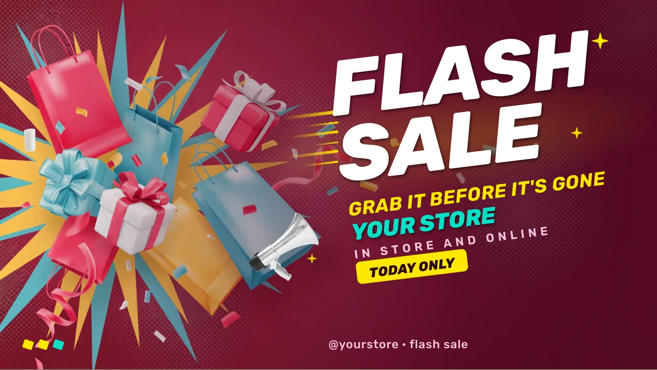 Pop art flash sale screen: the opening slide, for a convenience store or gift shop