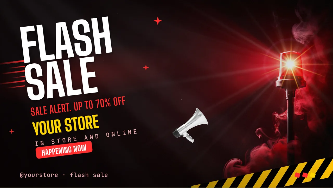 Red alert flash sale screen: the opening slide, for a store running a clearance sale