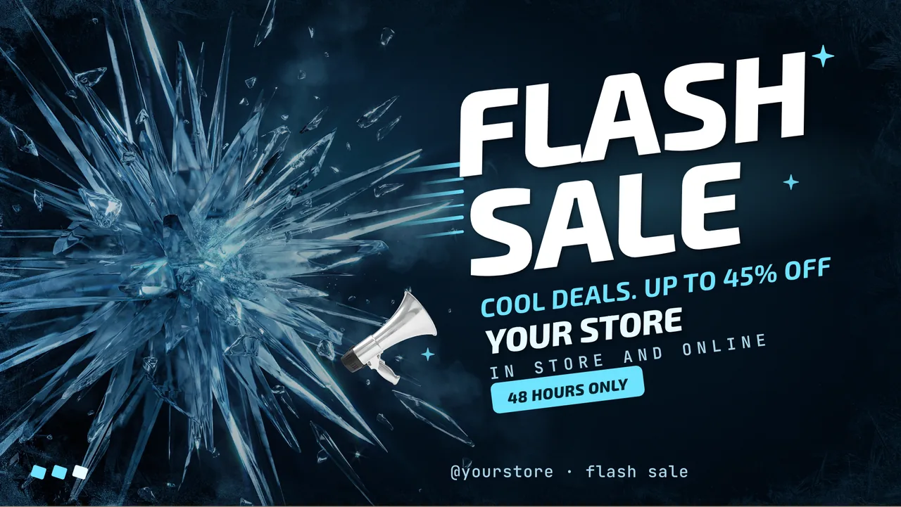 Ice blue flash sale screen: the opening slide, for a store running a winter sale