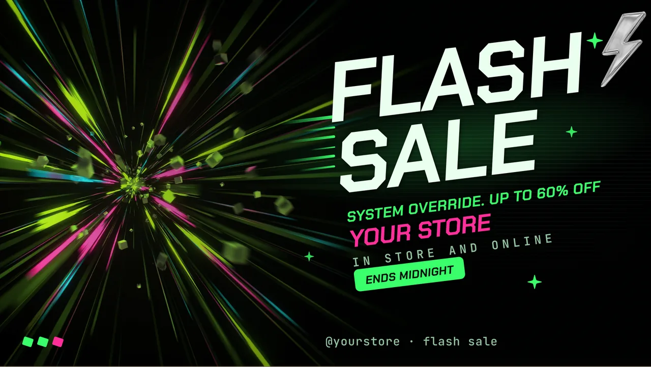 Cyber glitch flash sale screen: the opening slide, for a cell phone or computer store