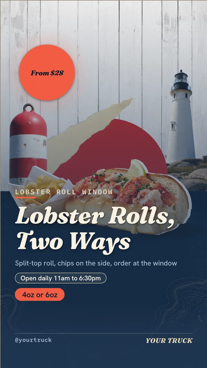 Lobster roll truck menu board · Portrait digital signage template preview
