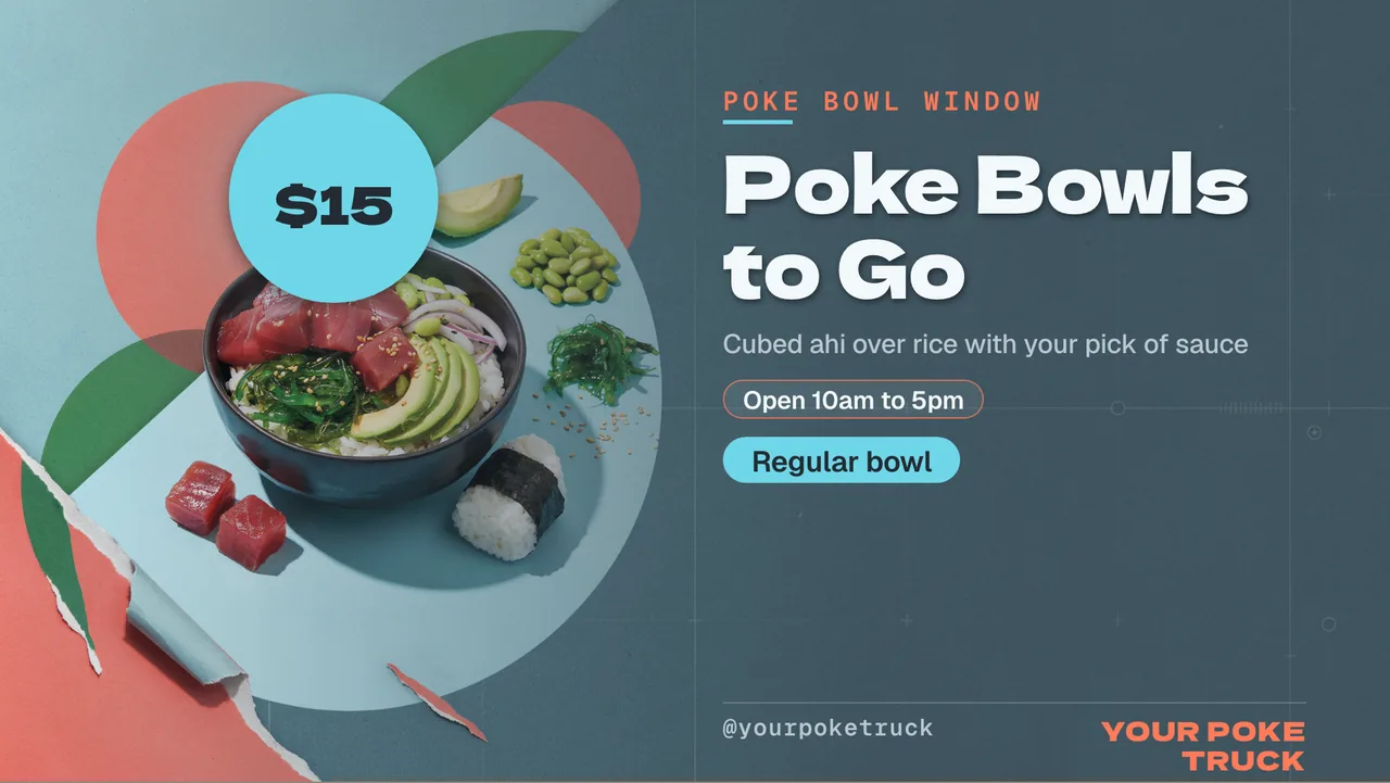 Poke bowl food truck TV menu · Landscape digital signage template preview