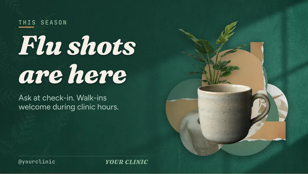Flu shot season clinic slideshow · Landscape digital signage template preview