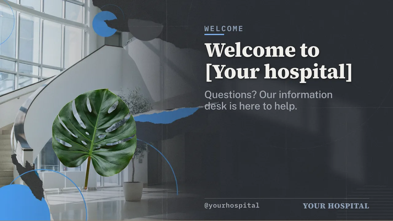 Hospital lobby welcome and care team slideshow · Landscape digital signage template preview