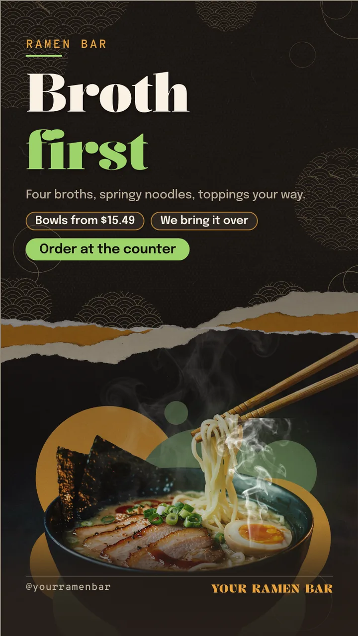 Ramen shop menu board · Portrait digital signage template preview