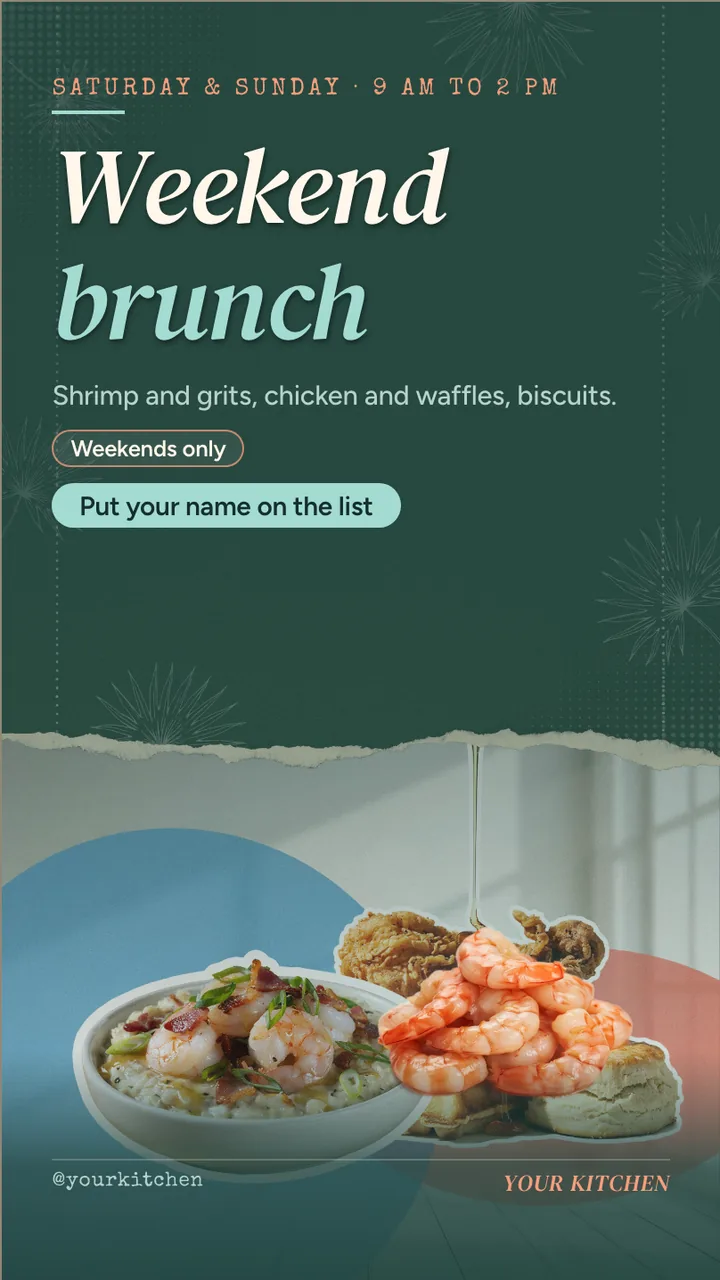 Weekend brunch menu board · Portrait digital signage template preview